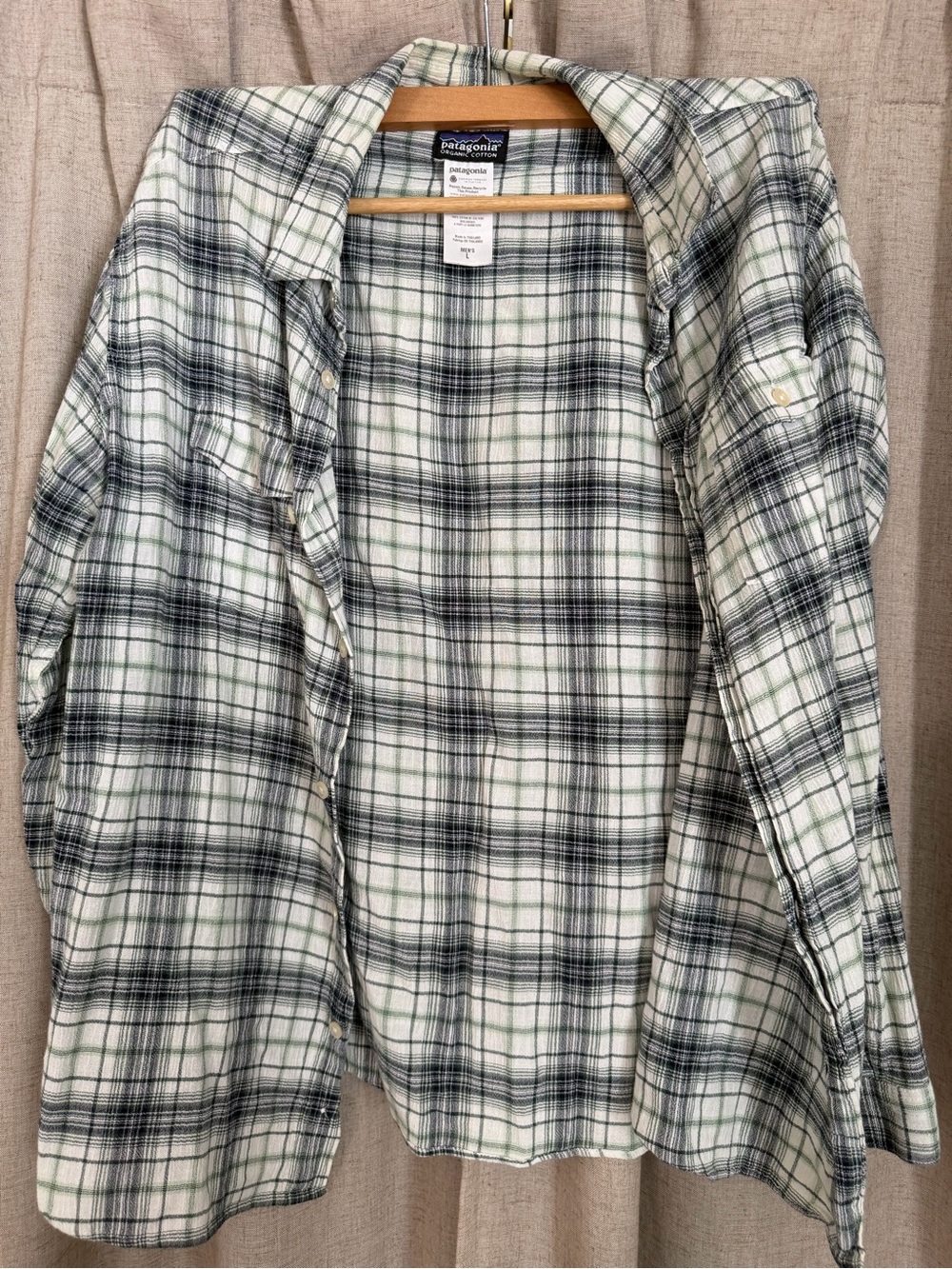 Vintage Patagonia Men’s Green & White Plaid Flannel Cotton Gauze Shirt